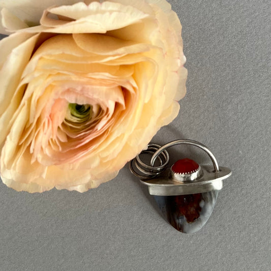 Petrified Wood & Carnelian Pendant