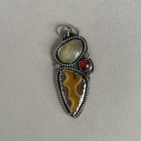 Sapphire, Laguna Agate & Carnelian Pendant