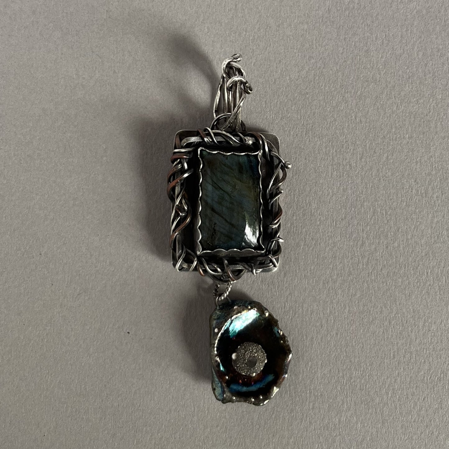 Labradorite Pendant with Raku Drop