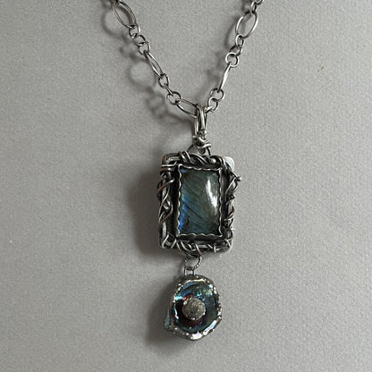 Labradorite Pendant with Raku Drop